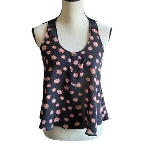 MINE-BLACK FLORAL TOP-LACE BACK-SIZE SMALL